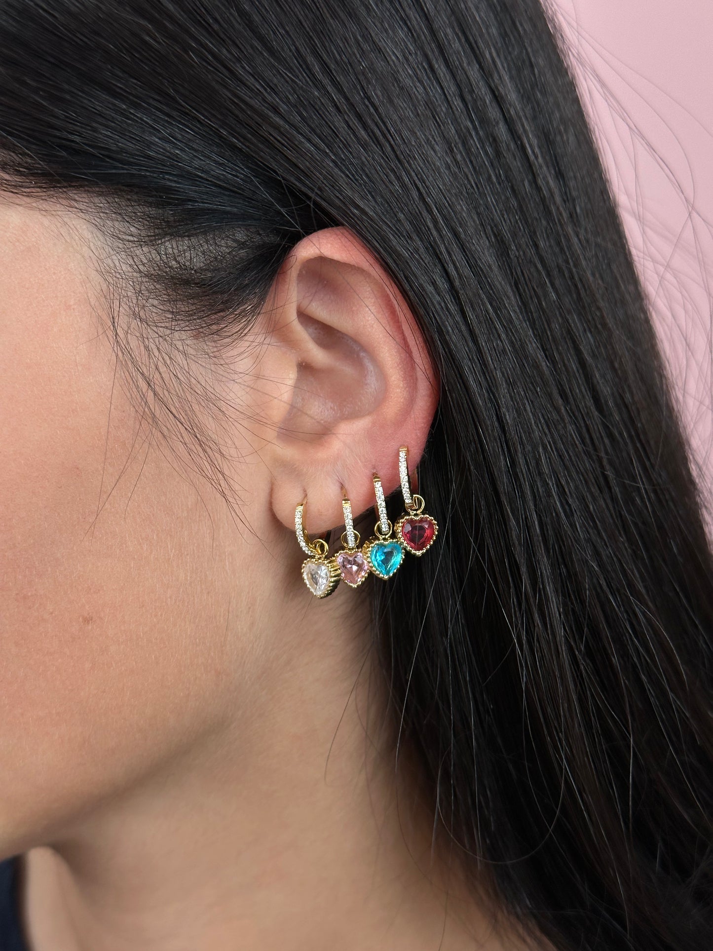 Orecchino Singolo Cuore Colorato Pavè