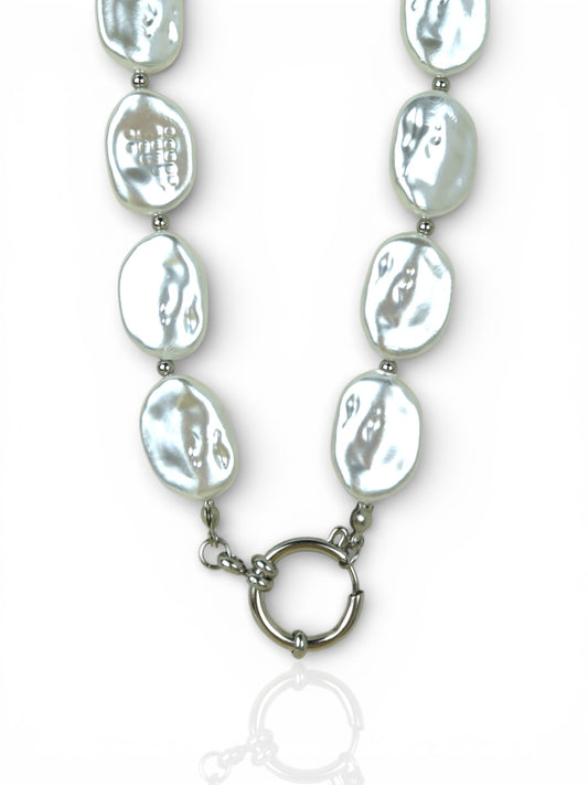 Collana Perle Piatte e Moschettone