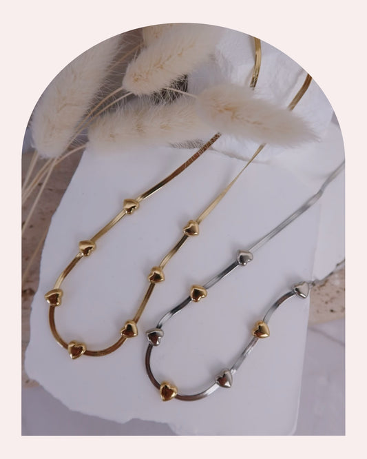 Collana Snake Piatta Micro e Cuori