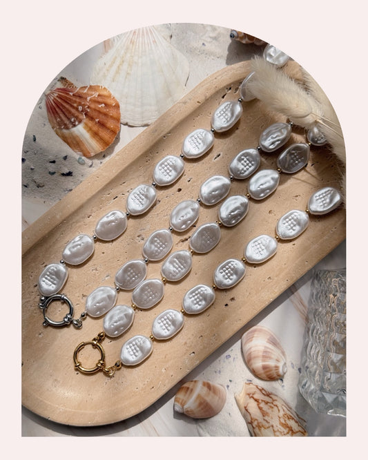 Collana Perle Piatte e Moschettone
