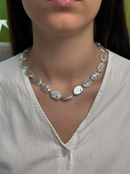 Collana Perle Piatte e Moschettone